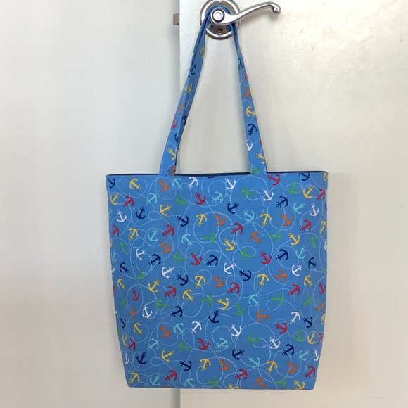 Anchors Away! Reversible Hand Crafted Reusable 100% Cotton Tote Bag / Purse - Picture 1 of 11